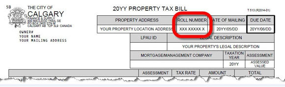 Property tax bill showing roll number