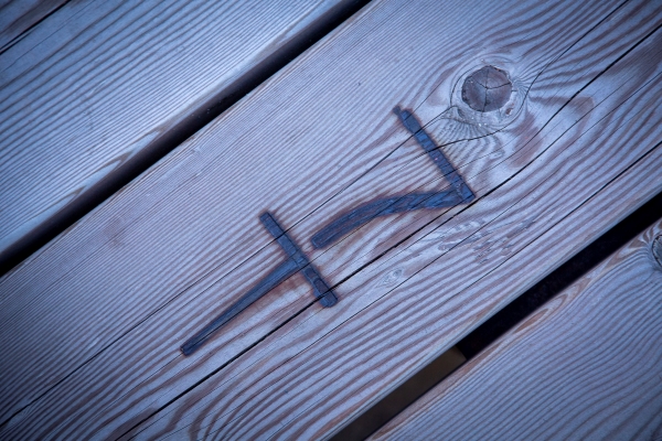 The Haskayne family brand on one of the picnic tables at Haskayne Legacy Park