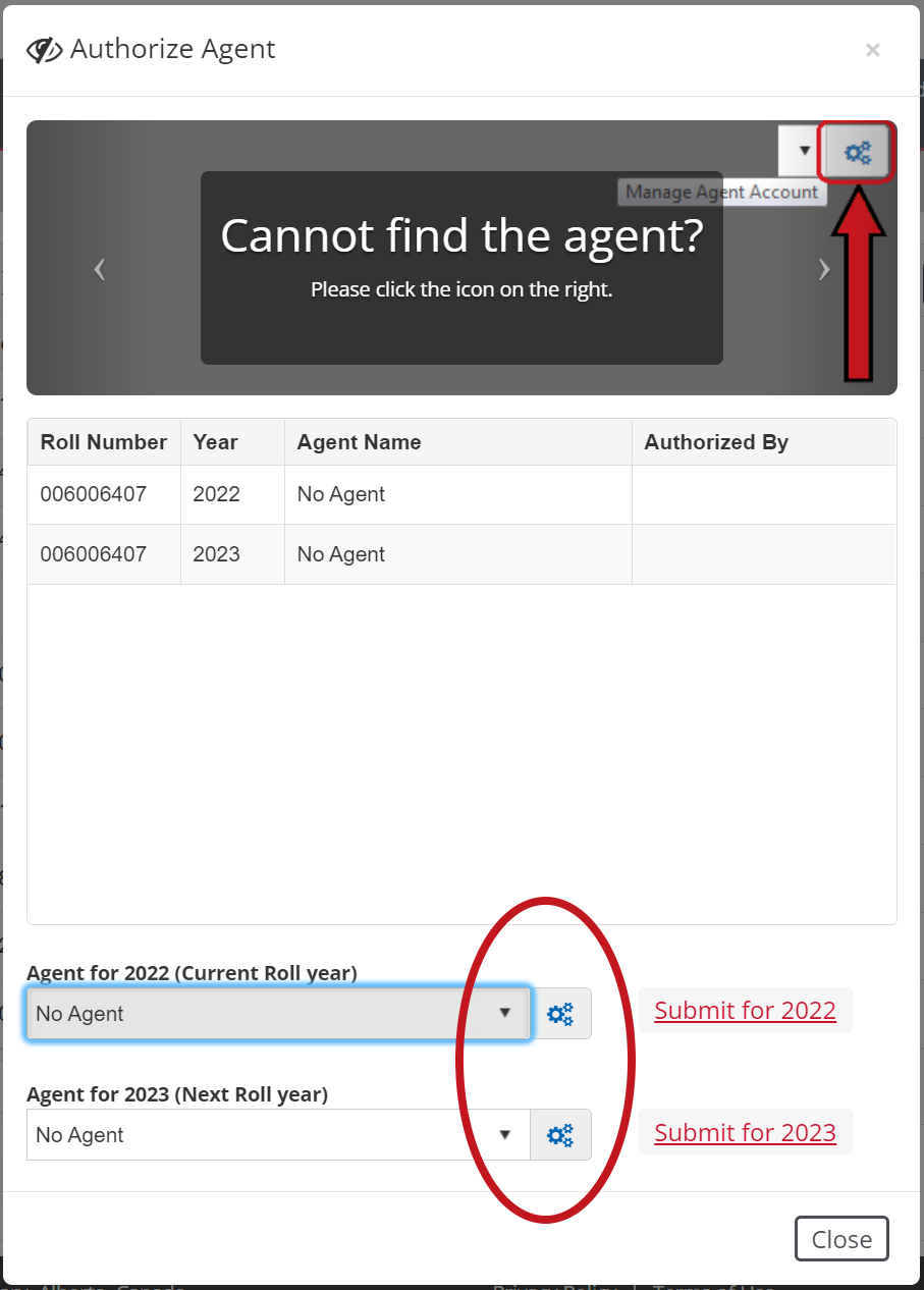 authorize an agent on assessment search